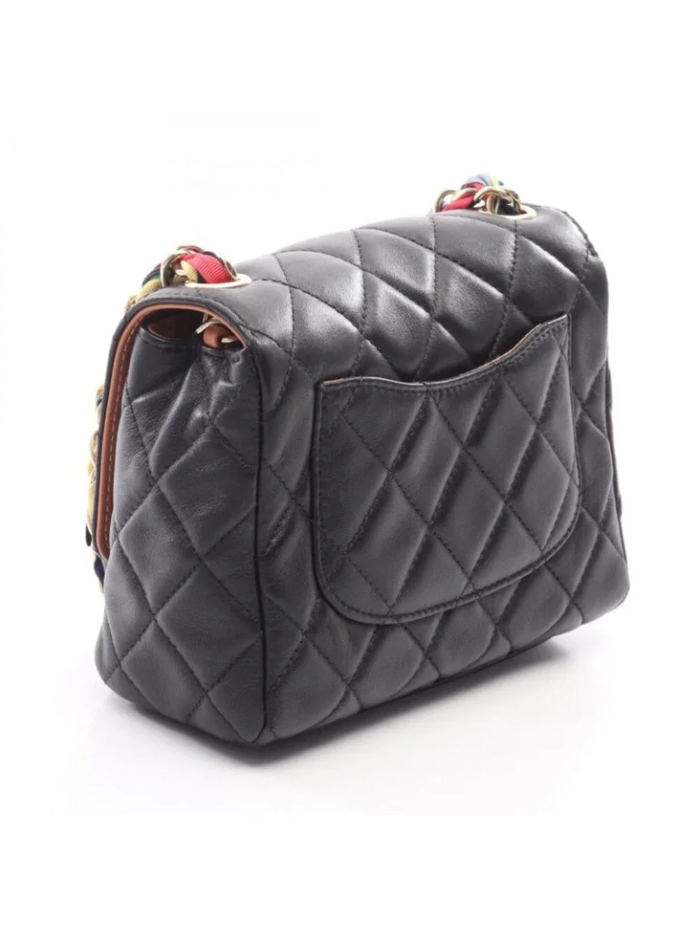 Chanel Shoulder Bag Quilted Black Lambskin Round Flap Chain